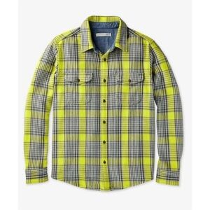 Outerknown Women's Blanket Shirt in Electric Lime Yellow Jones Plaid Size XS/S